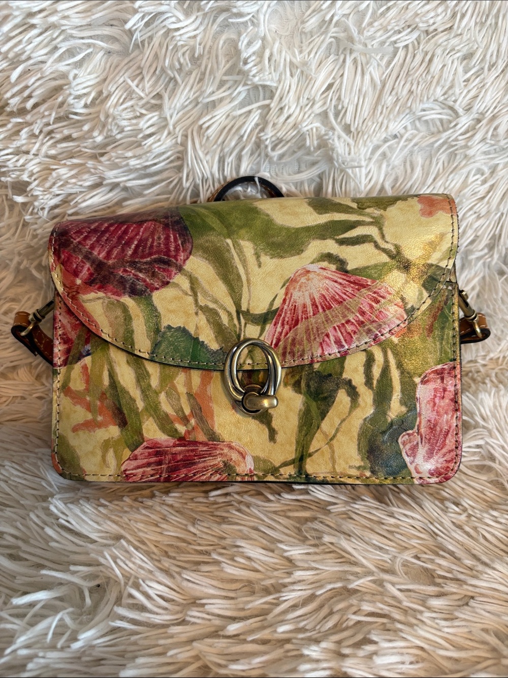 Patricia Nash Floral Leather Crossbody in Green and Pink